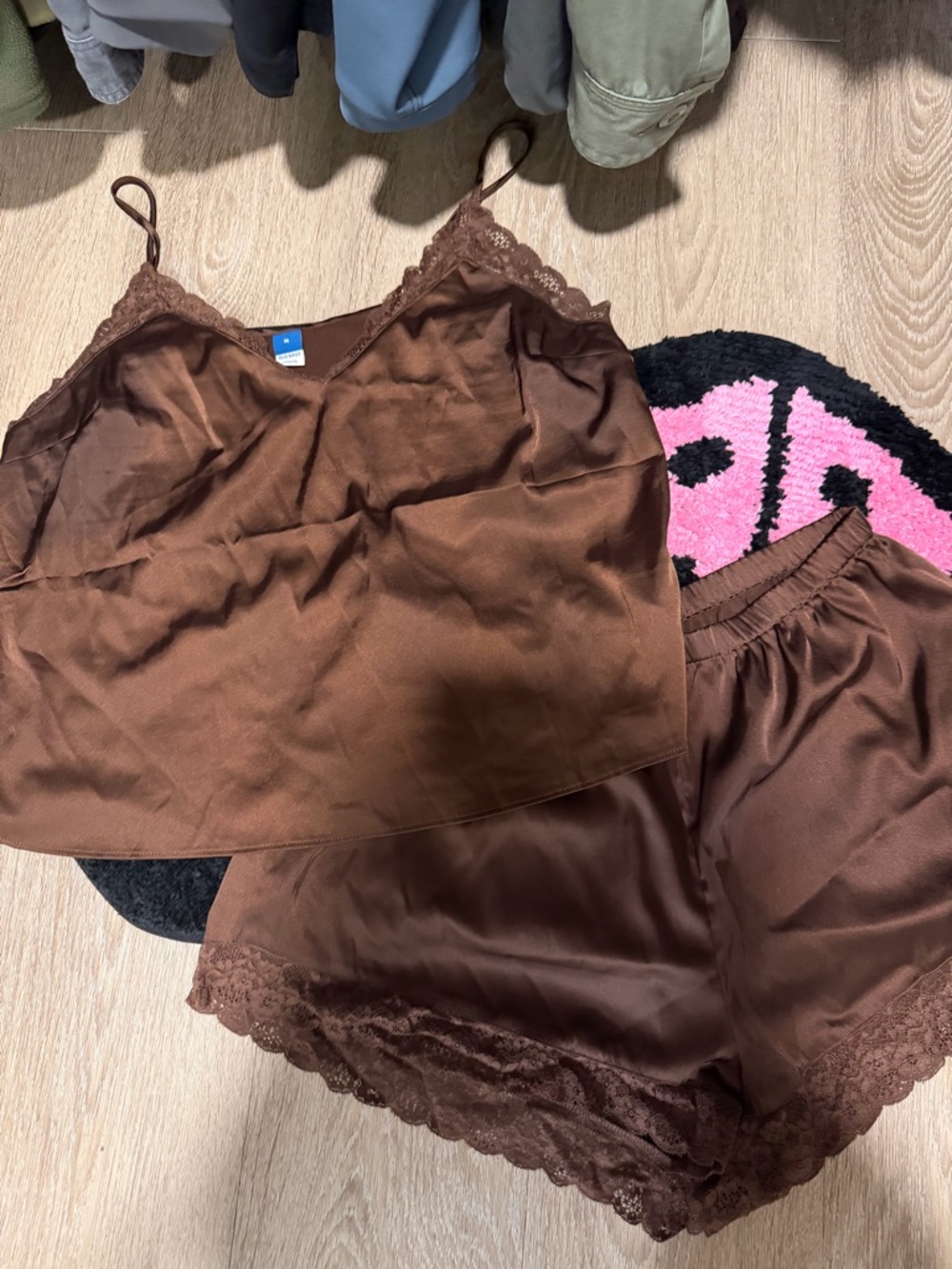 ON Brown Lace-Trim Satin Cami & Short Sleep Set